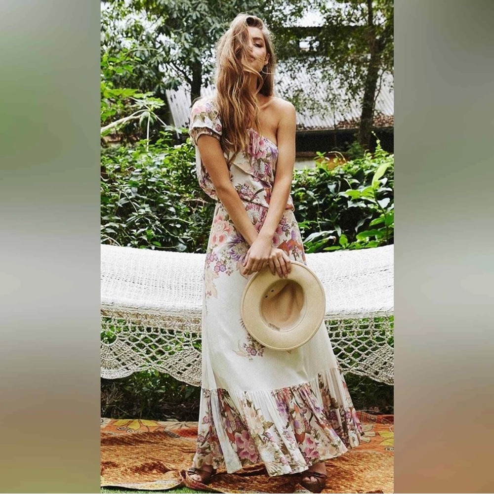Spell Cream Bubble Midi Skirt with Ruffled Tiers - Picture 4 of 5